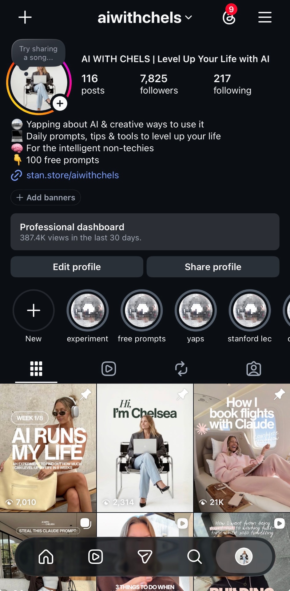 AI with Chels Instagram profile — 7,825 followers